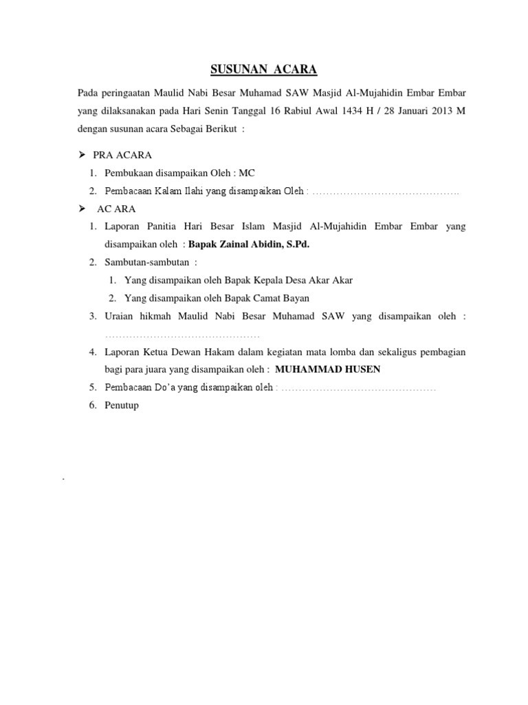 susunan acara maulid nabi wood scribd indo