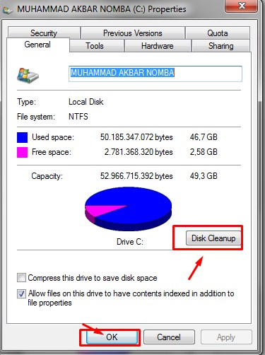 Mengatasi Hard Disk Drives C Merah atau Penyimpanan Penuh Pada Komputer
