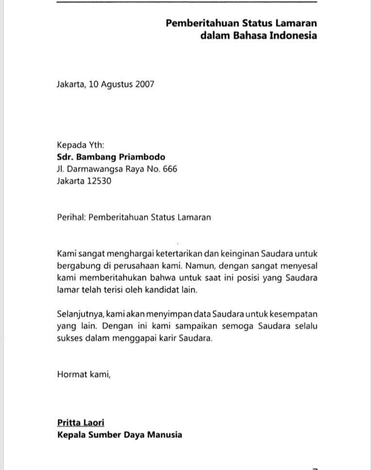 Contoh Contoh Surat Terkait Perusahaan Suka Bahasa Indonesia