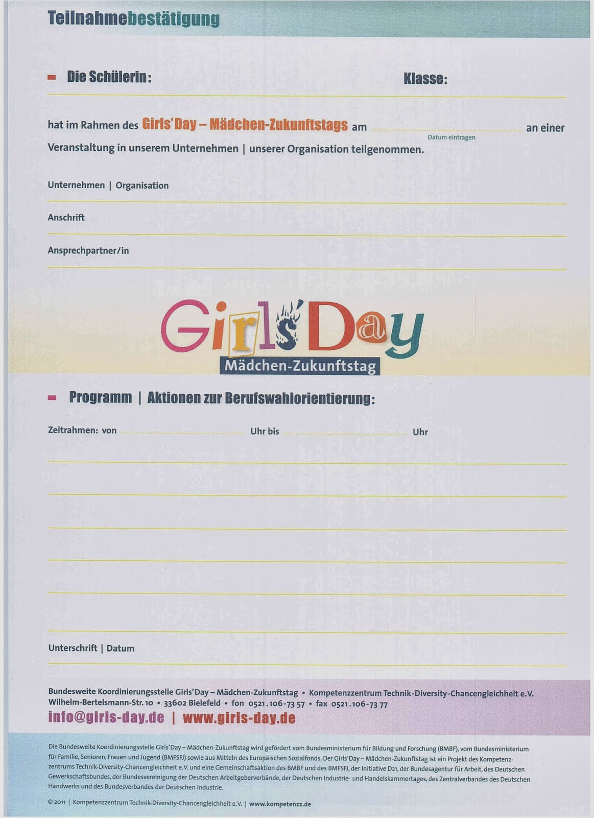Girlsday Boysday Formular Zum Ausdrucken