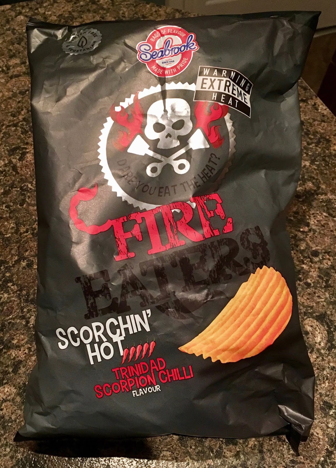 FOODSTUFF FINDS Seabrook Scorchin' Hot Trinidad Scorpion Chilli Crisps