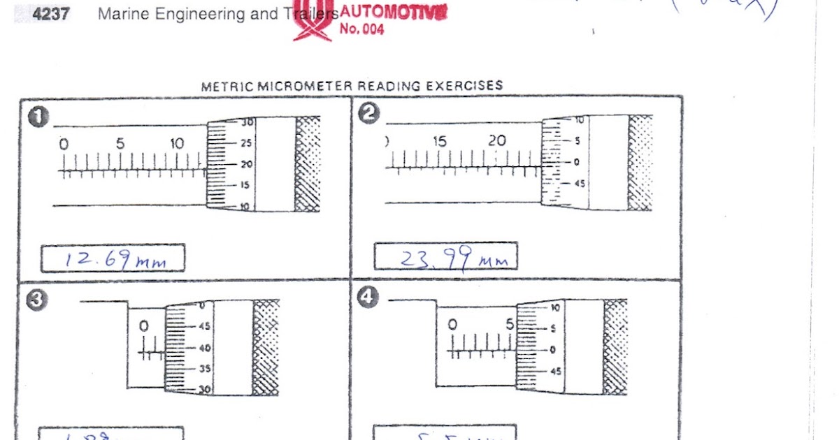 Micrometer Reading Worksheet With Answers