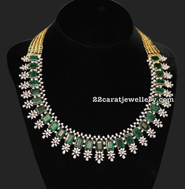 Square Shaped Burma Emeralds Diamonds Set - Jewellery Designs