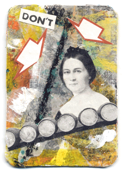 six collaged artist trading cards