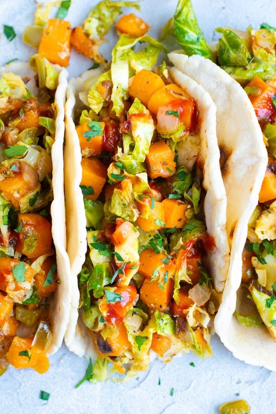 Sweet Potato & Brussel Sprout Vegan Tacos Healthy Snacks Dairy Free