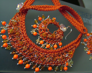 Swarovski goes Neon Orange in wire crochet jewelry