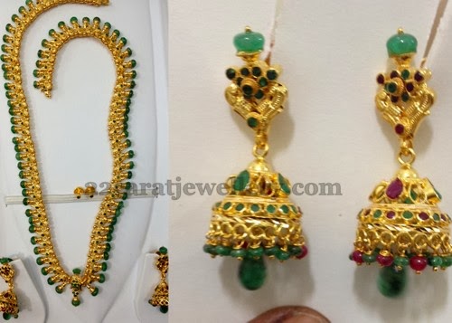 Emeralds Embellished Set with Jhumkis
