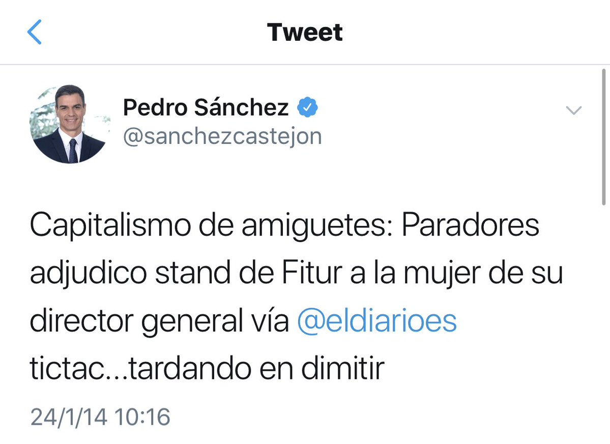Cuando Sánchez criticaba el «capitalismo de amiguetes»: «Tic tac, tardando  en dimitir»