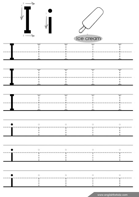 Letter i tracing worksheet for preschool, pre-k and elementary school students