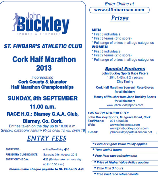 Reminder for cheapest entries for the Cork HalfMarathon in Blarney