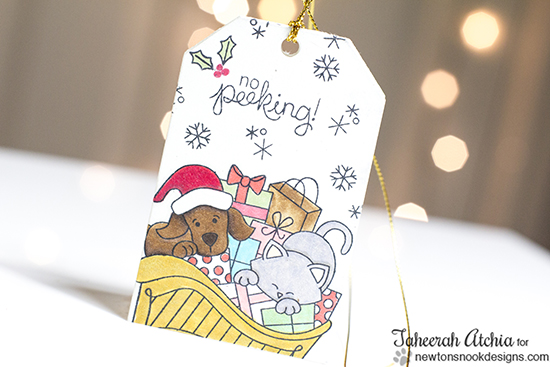 Cat and Dog in Sleigh Christmas Tag by Taheerah Atchia for Newton's Nook Designs - Christmas Delivery Stamp Set