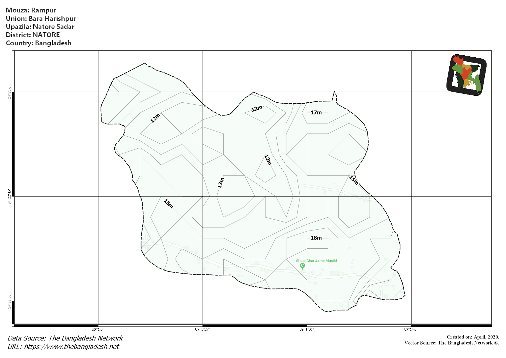 Map of Rampur Mouza of Natore Sadar Upazila, NATORE, Bangladesh.