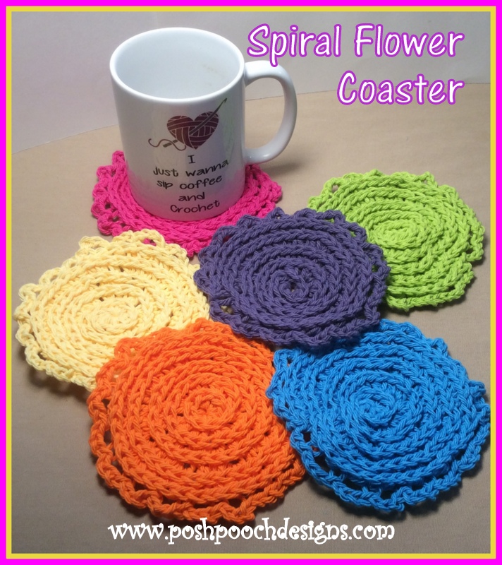 Posh Pooch Designs Spiral Flower Coaster Crochet Pattern Posh Pooch Designs