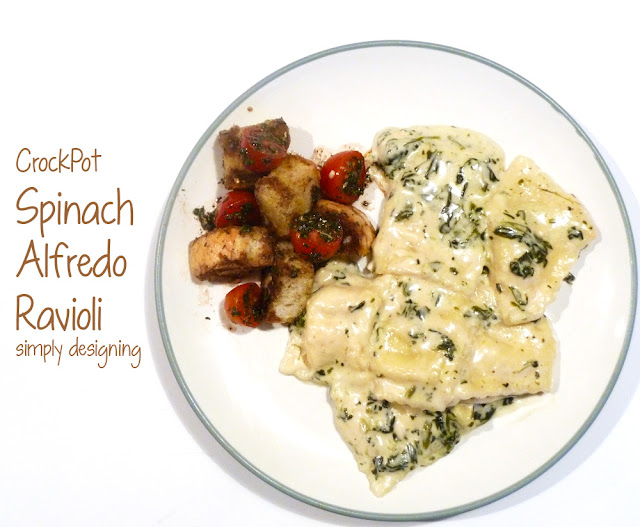 Crock Pot Spinach Alfredo Ravioli | a simple and really yummy crockpot meal! | #recipe #crockpot #emealstotherescue #pmedia #ad