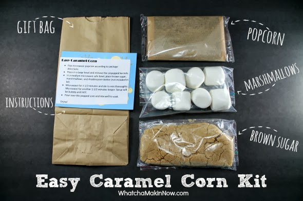 DIY Gift: Easy Caramel Corn Kit -- perfect take home gift after movie night, football party, or even for Halloween treats! So easy and affordable to put together too! 
