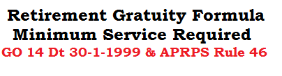 Retirement Gratuity Formula Minimum Service GO 14 Dated 30-1-1999 APRPS Rule 46