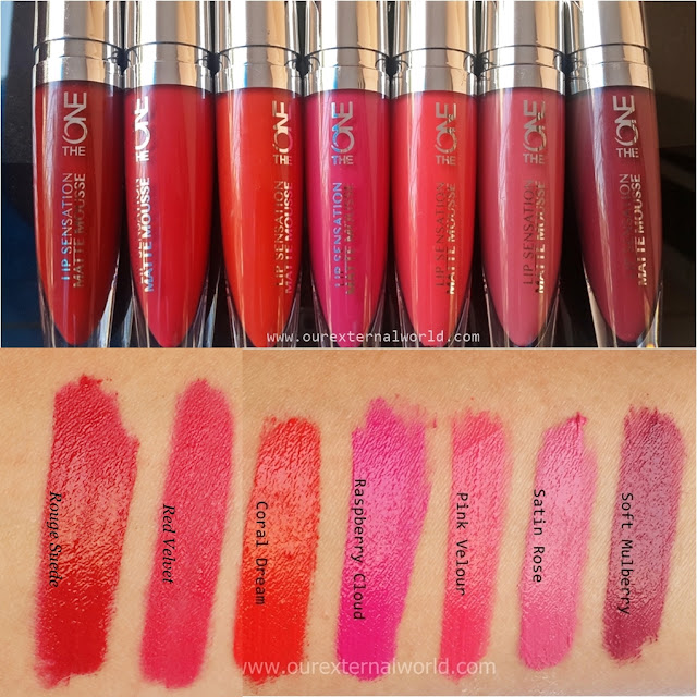 Rouge Suede, Red Velvet, Coral Dream, Raspberry Cloud, Pink Velour, Satin Rose, Soft Mulberry - Swatches