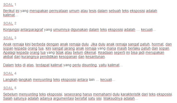 Contoh Soal Menyunting bahasa teks eksposisi - Jegeristik