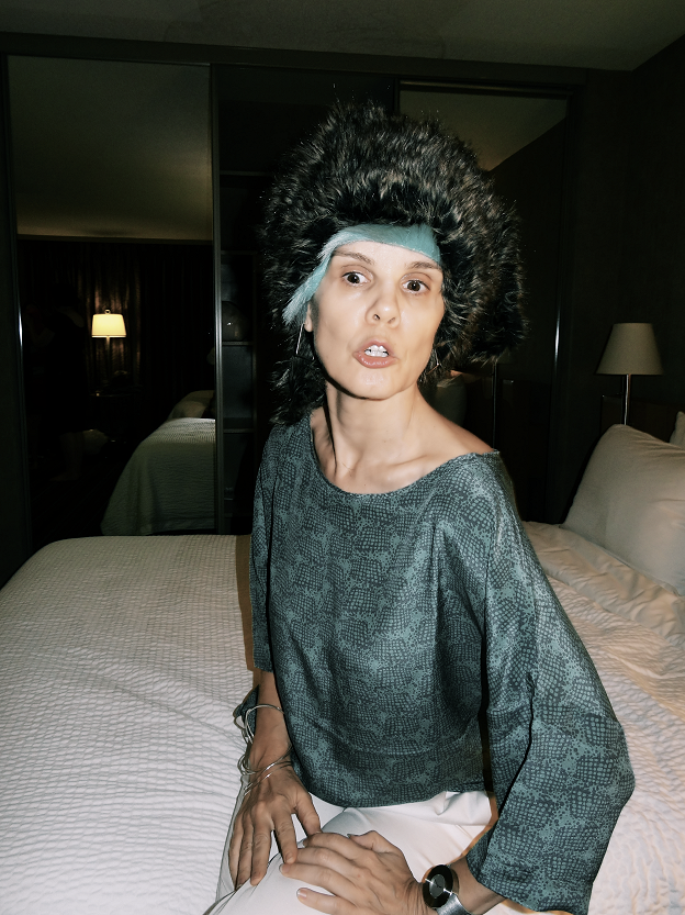 Sylvia, 40-plus style, wigged out and supermodel cool, Bag and a Beret