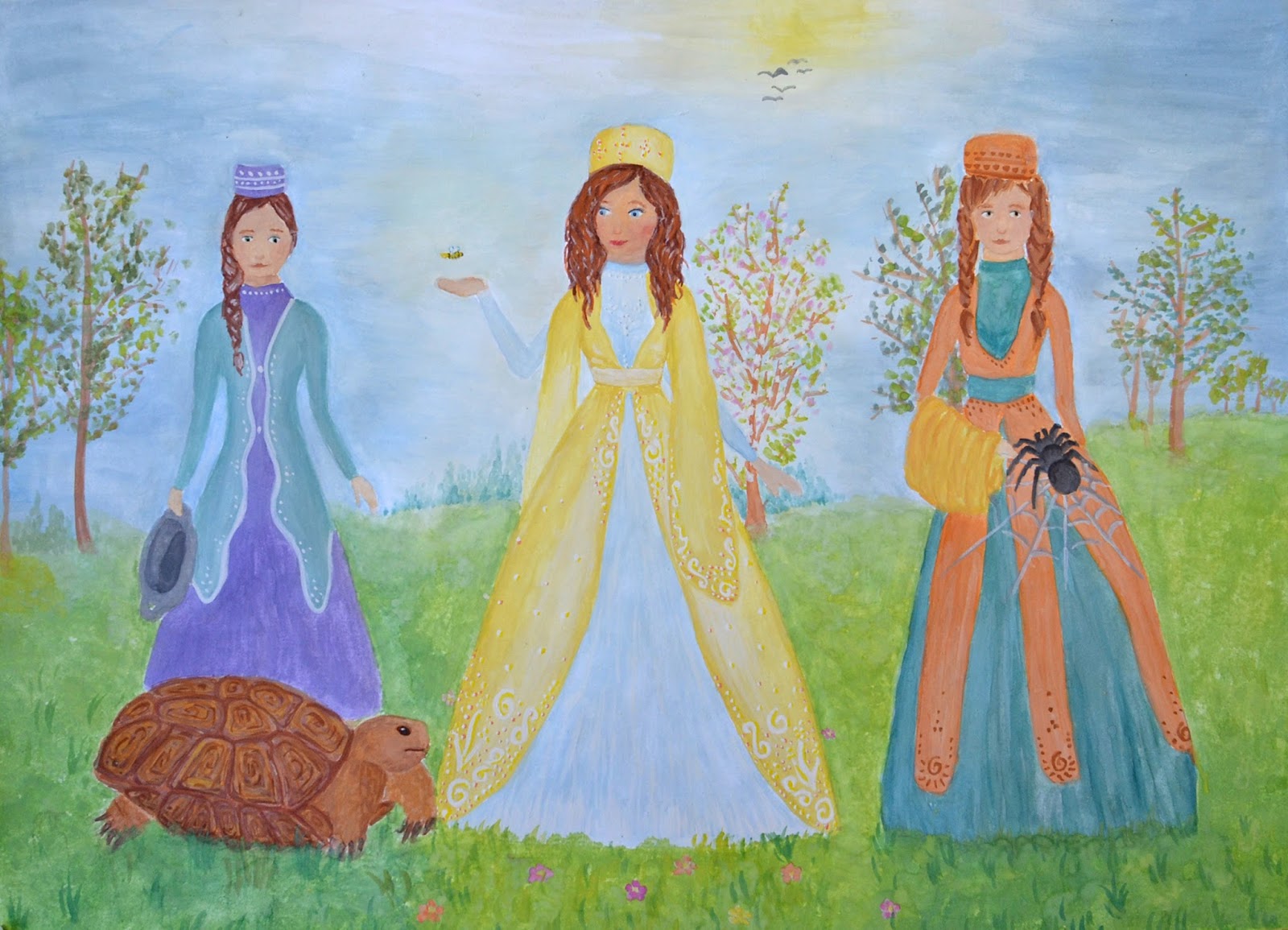 Рисунки 3 сестры. Три дочери. Три дочери Татарская народная сказка иллюстрации. Три дочери рисунок. УДМУРТКА иллюстрация для детей.