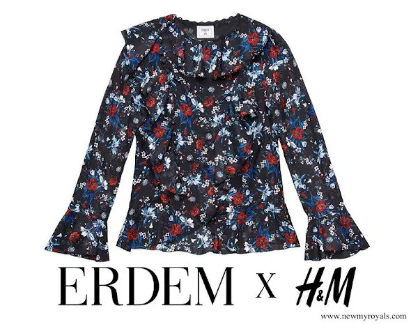Crown Princess Victoria wore Erdem x H&M collaboration Black floral frill-collar blouse