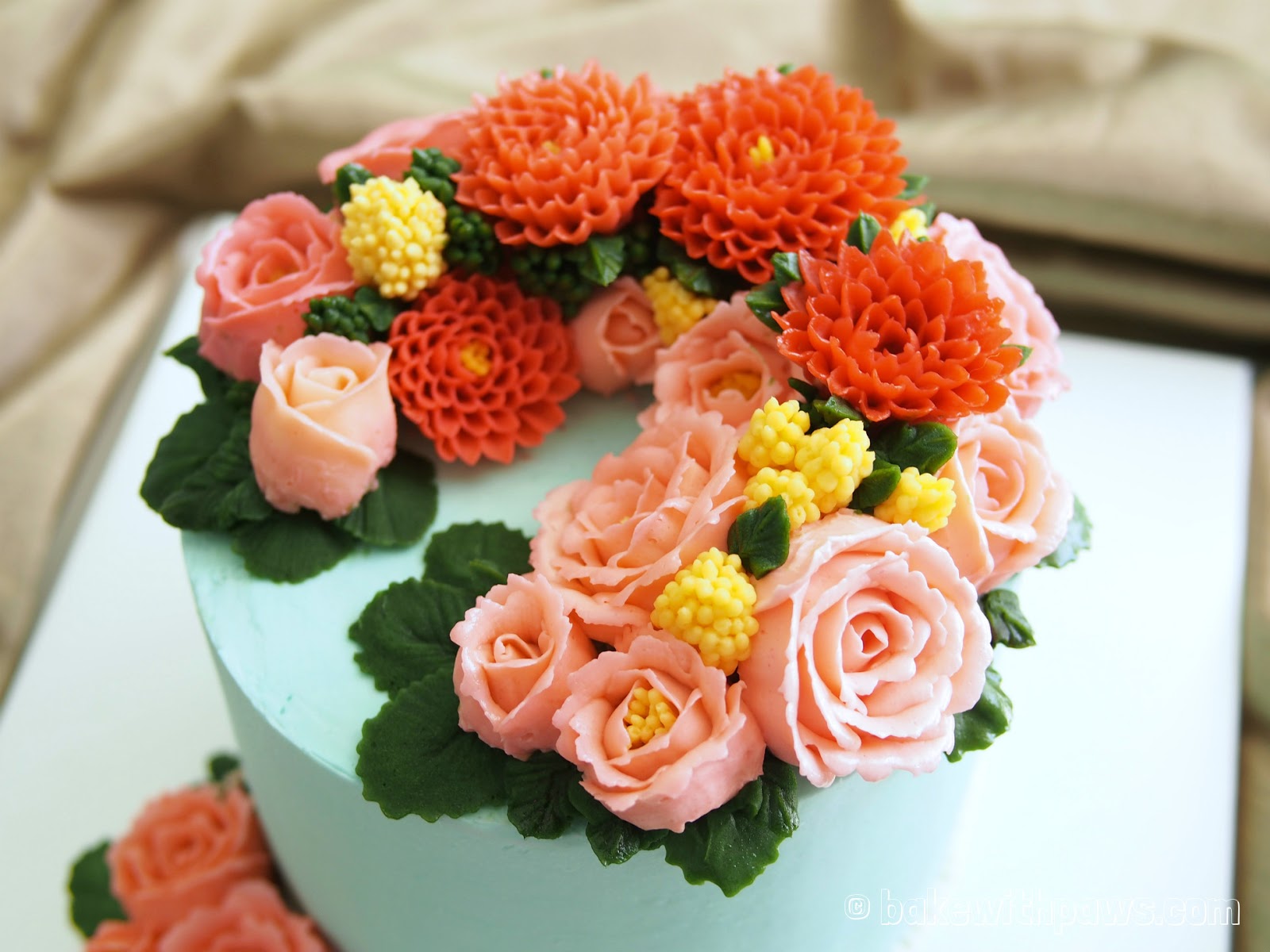 Korean Style Buttercream Flowers Cake 10 BAKE WITH PAWS