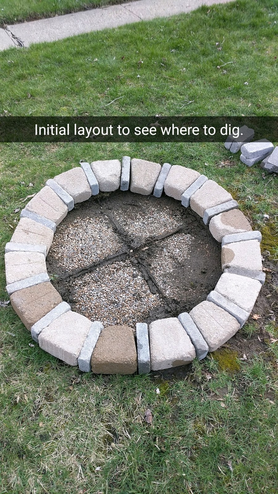 Diy Brick Fire Pit For Only 80 I Cut Around The Perimeter With A Spade It Little Wider Because Wanted To Have Small Border Of Gravel Fire Pit
