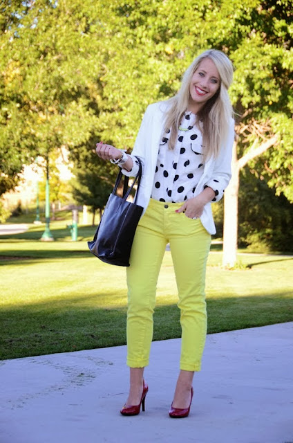 What to Wear Wednesday: Yellow, Polkadots, and sassy red pumps - Fun ...