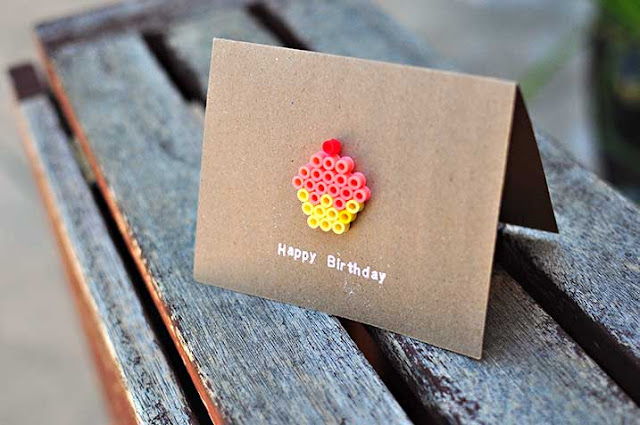 Hama  perler beads cupcake birthday card