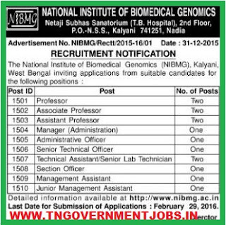 Applications are invited for various Teaching and Non Teaching Posts in NIBMG West Bengal www.tngovernmentjobs.in