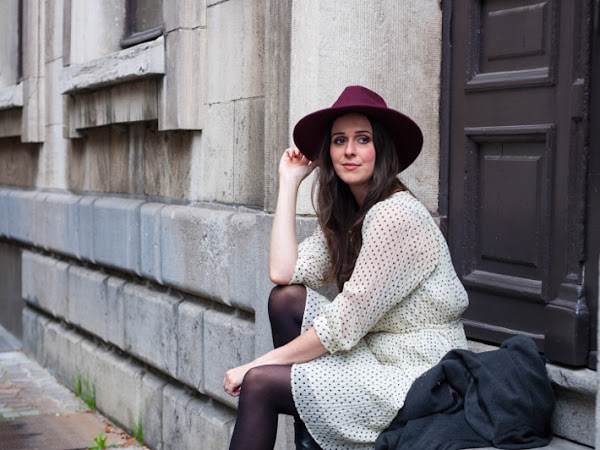Outfit: fall bohémienne in polkadot dress, wide brim hat