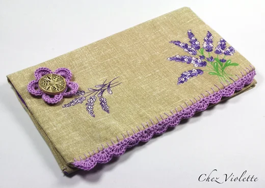 Provencal french fabric checkbook wallet edging Lace crochet by Chez Violette