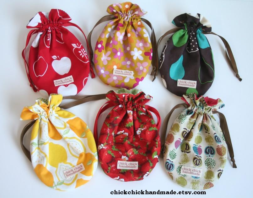 chick chick sewing Reversible mini drawstring bags and more