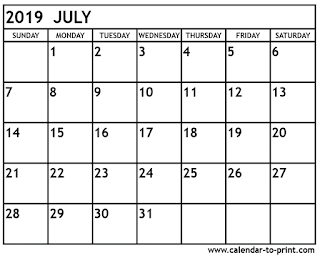 Free Printable Calendar July 2019
