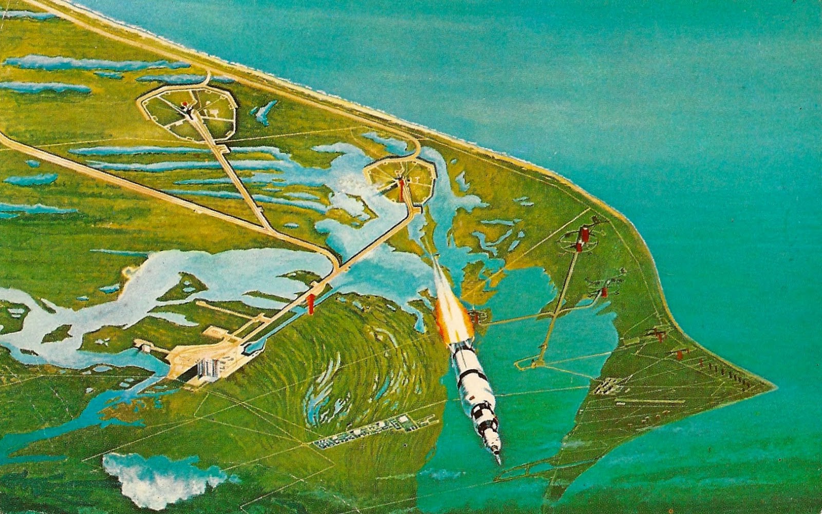 My Favorite Space Postcards Artist Rendition of Saturn V Apollo after
