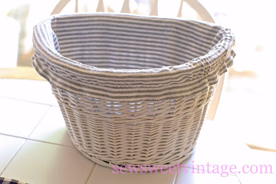 diy striped basket liner made with up-cycled tank top