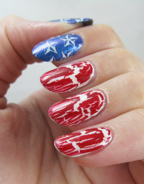 4th of July flag nails with crackle polish