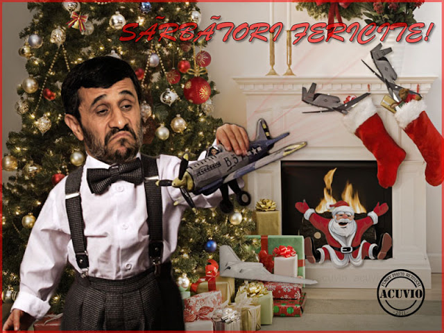 Funny photo Mahmoud Ahmadinejad Barack Obama Drona Felicitari sarbatori iarna