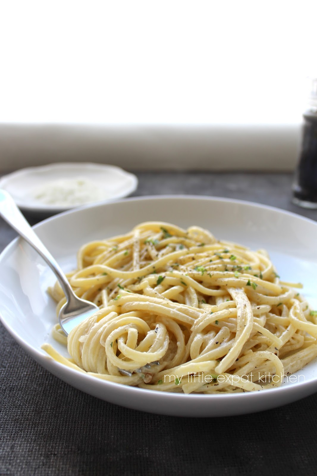 My Little Expat Kitchen Crème fraîche linguine with white wine and