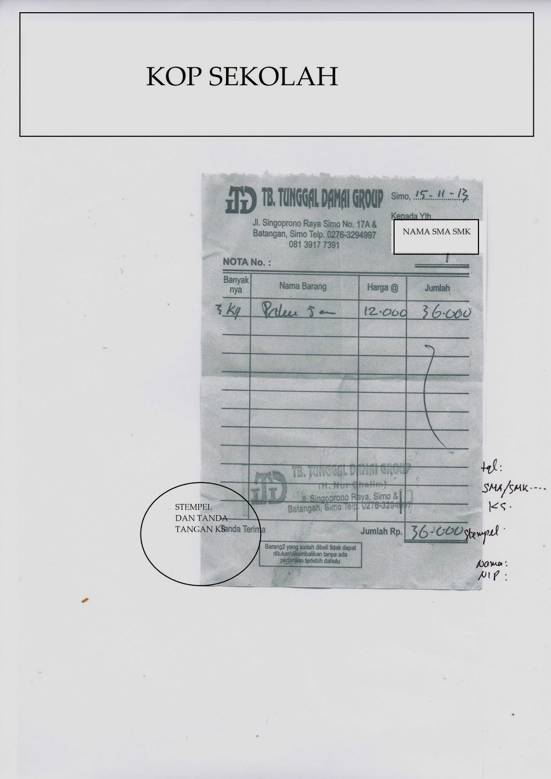 INFO SMA SMK KABUPATEN BOYOLALI CONTOH SPJ SISA MATERIAL