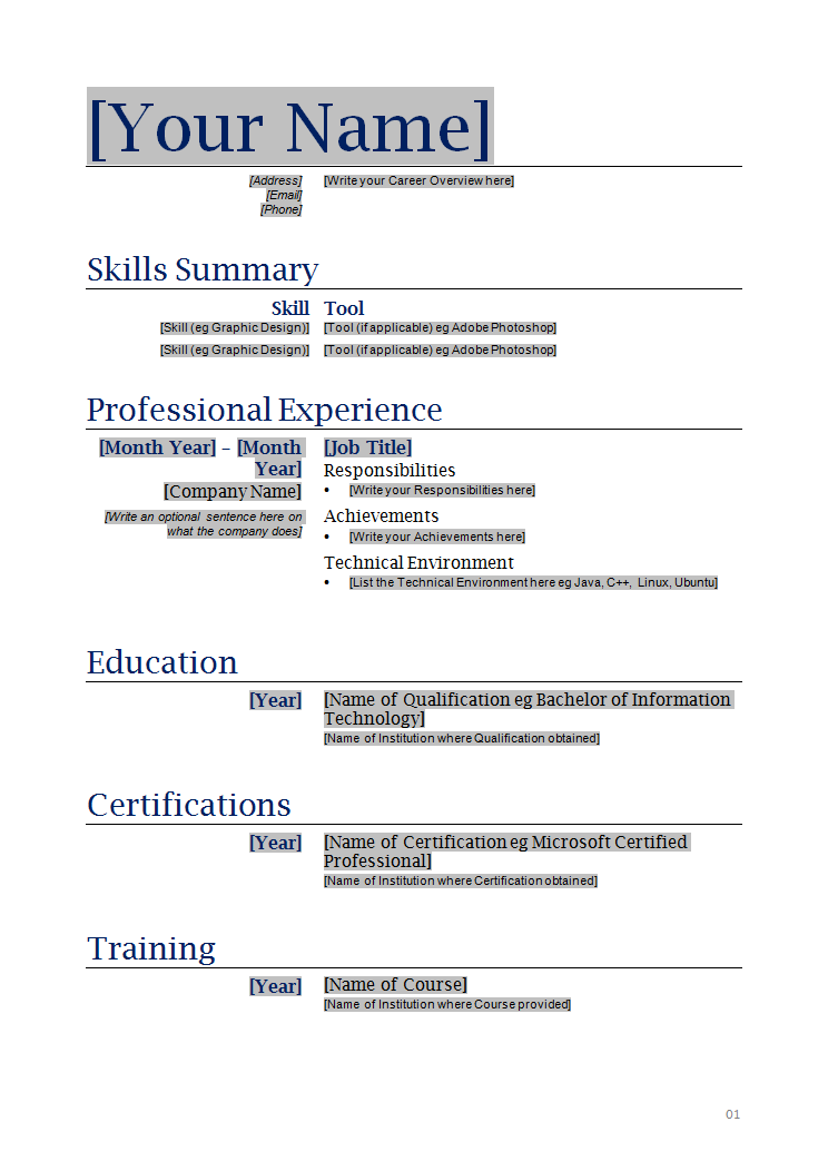 Cv Template Free Printable