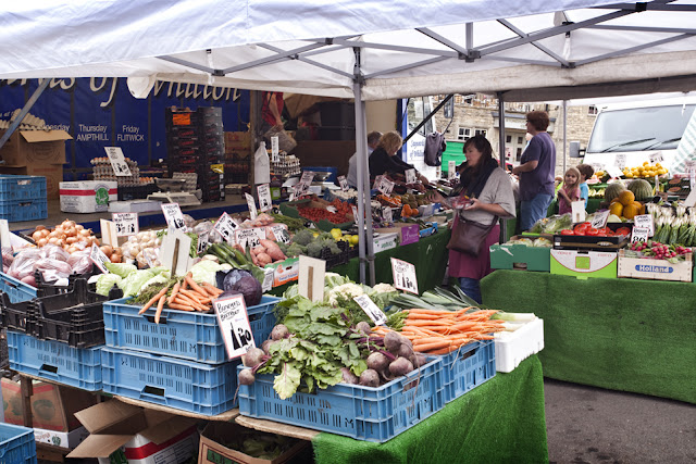 Fruit and veg for sale at the popular Chipping Norton market in the Cotswolds