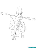 Mewarnai Gambar Avatar Aang Berlatih Dengan Tongkat