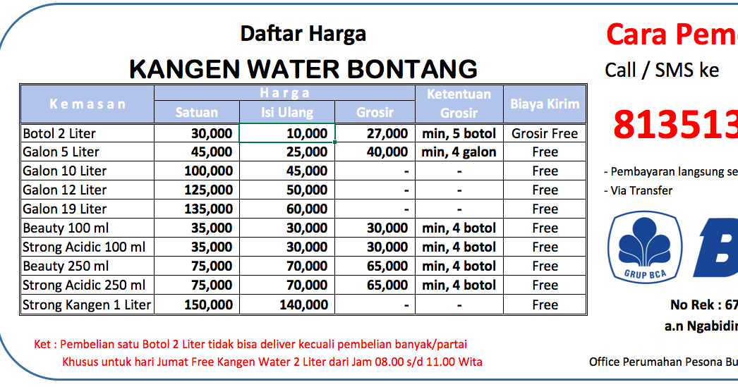 KANGEN WATER BONTANG Harga Kangen Water