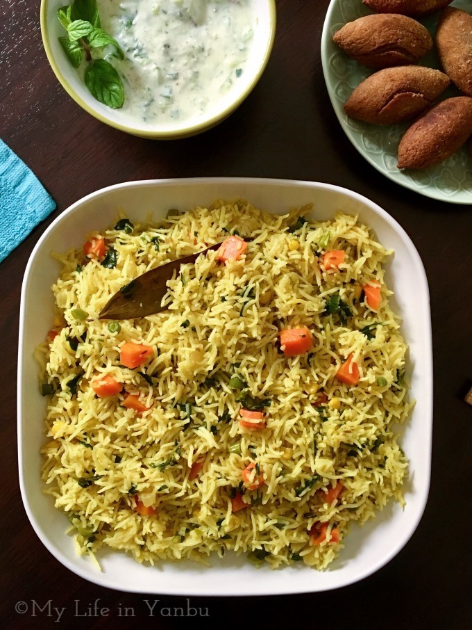 Green Leaves and Mixed Vegetables Pulao
