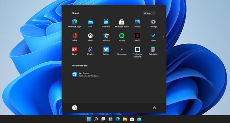 Windows 11 Start Menu (Dark Mode)