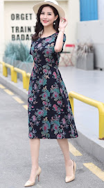 New 2018 17-Design Sweet Floral Plus Size Drawstring Waist Smooth Short Cotton Dress