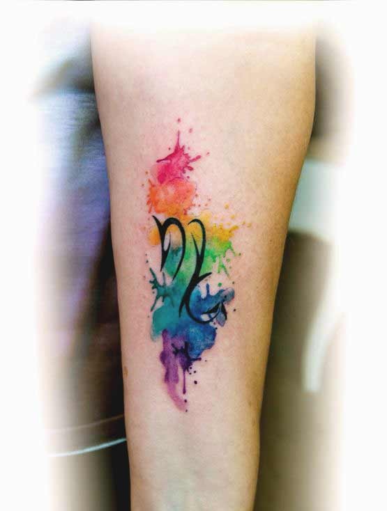 watercolor Scorpio zodiac sign tattoo design on forearm