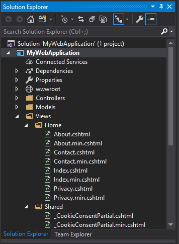Viewing minified files in the Solution Explorer