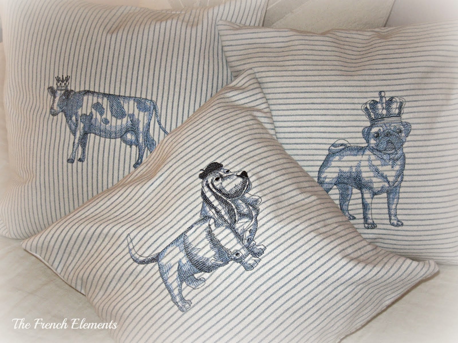 Blue and White Embroidered pillow covers